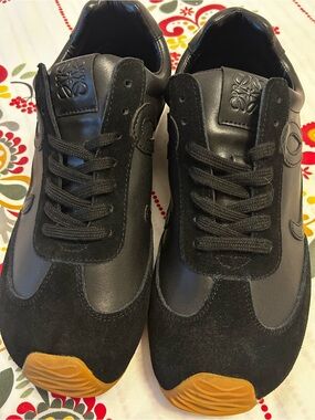 Loewe Black Leather & Suede Low-Top Sneakers with Gum Sole